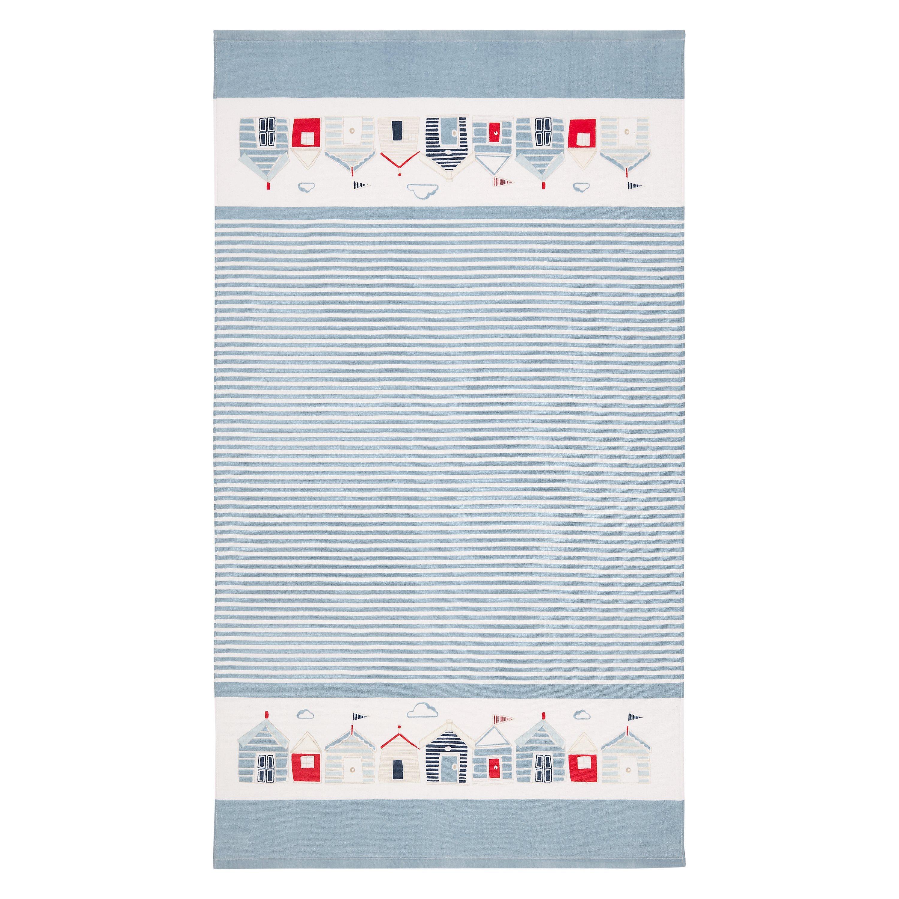 John Lewis Coastal Beach Huts Beach Towel, Coastal Blue