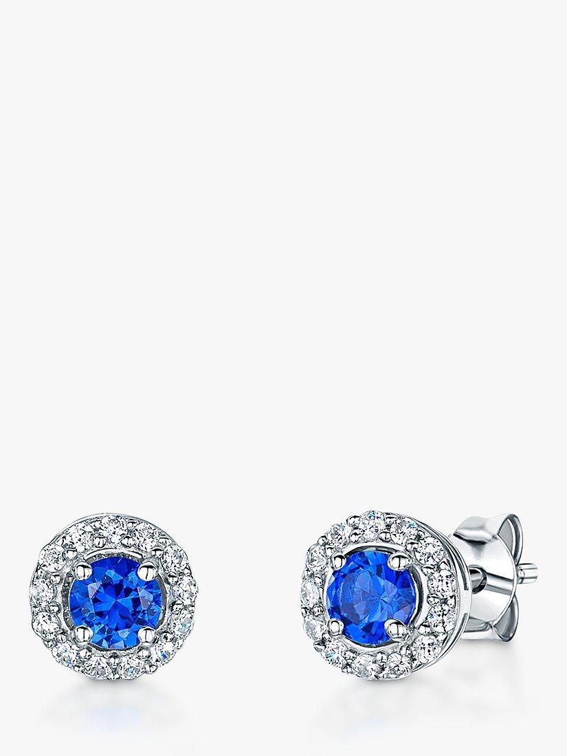 Jools by Jenny Brown Pavé Surround Round Cubic Zirconia Stud Earrings, Sapphire