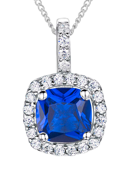 Jools by Jenny Brown Cubic Zirconia Curved Square Necklace, Silver/Sapphire