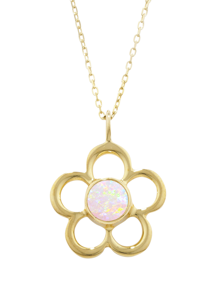 E.W Adams 9ct Gold Birthstone Blossom Pendant Necklace, Opal/October