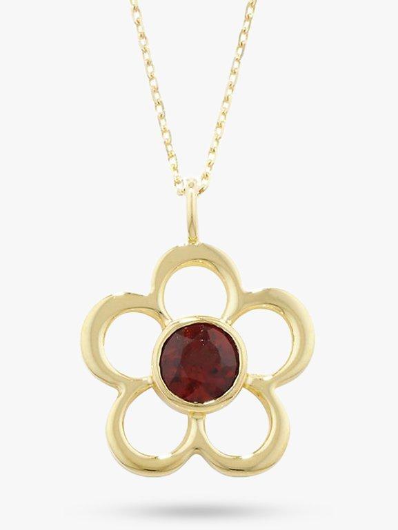 Product image 1 of 3, which shows E.W Adams 9ct Gold Birthstone Blossom Pendant Necklace, Garnet/January