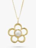E.W Adams 9ct Gold Birthstone Blossom Pendant Necklace, Pearl/June