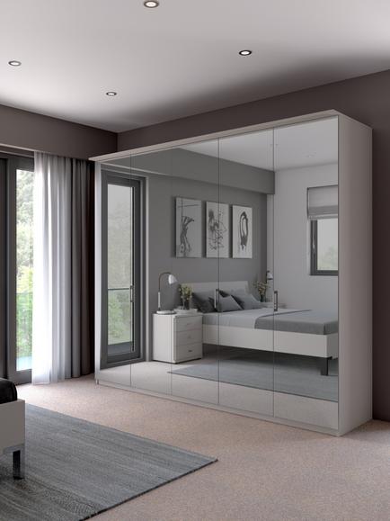 John Lewis Elstra 250cm Wardrobe with Mirrored Hinged Doors - view 2, Mirror/White