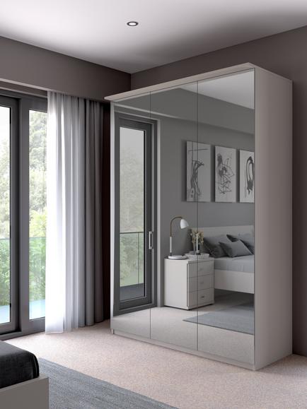 John Lewis Elstra 150cm Wardrobe with Mirrored Hinged Doors - view 2, Mirror/White