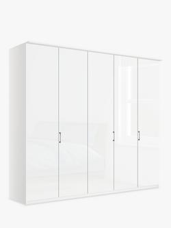 John Lewis Elstra 250cm Wardrobe with Glass Hinged Doors, White Glass/White