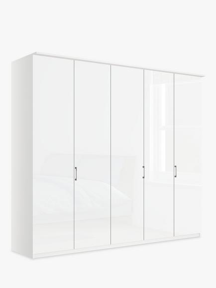 John Lewis Elstra 250cm Wardrobe with Glass Hinged Doors, White Glass/White