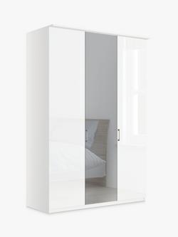 John Lewis Elstra 150cm Wardrobe with Glass and Mirrored Hinged Doors, White Glass/White