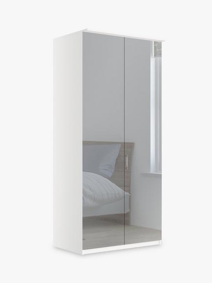 John Lewis Elstra 100cm Wardrobe with Mirrored Hinged Doors, Mirror/White