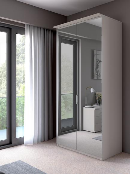 John Lewis Elstra 100cm Wardrobe with Mirrored Hinged Doors - view 2, Mirror/White