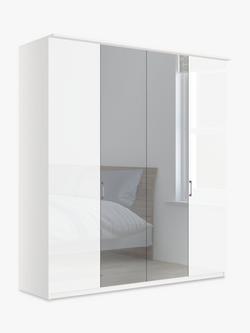 John Lewis Elstra 200cm Wardrobe with Grey Glass and Mirrored Hinged Doors, White Glass/White