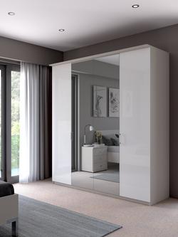 John Lewis Elstra 200cm Wardrobe with Grey Glass and Mirrored Hinged Doors - view 2, White Glass/White