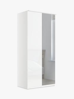 John Lewis Elstra 100cm Wardrobe with Glass and Mirrored Hinged Doors, White Glass/White