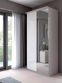 John Lewis Elstra 100cm Wardrobe with Glass and Mirrored Hinged Doors - view 2, White Glass/White