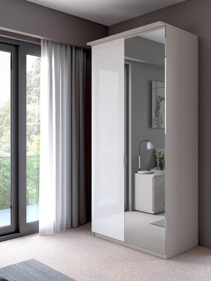 John Lewis Elstra 100cm Wardrobe with Glass and Mirrored Hinged Doors - view 2, White Glass/White
