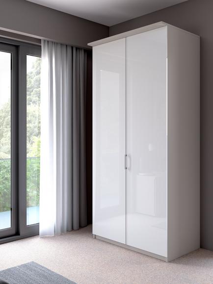 John Lewis Elstra 100cm Wardrobe with Glass Hinged Doors - view 2, White Glass/White