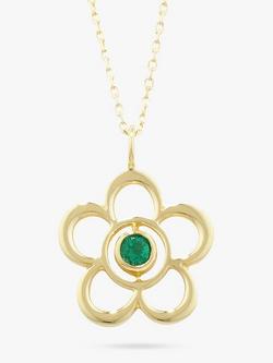E.W Adams 9ct Gold Birthstone Blossom Pendant Necklace, Emerald/May