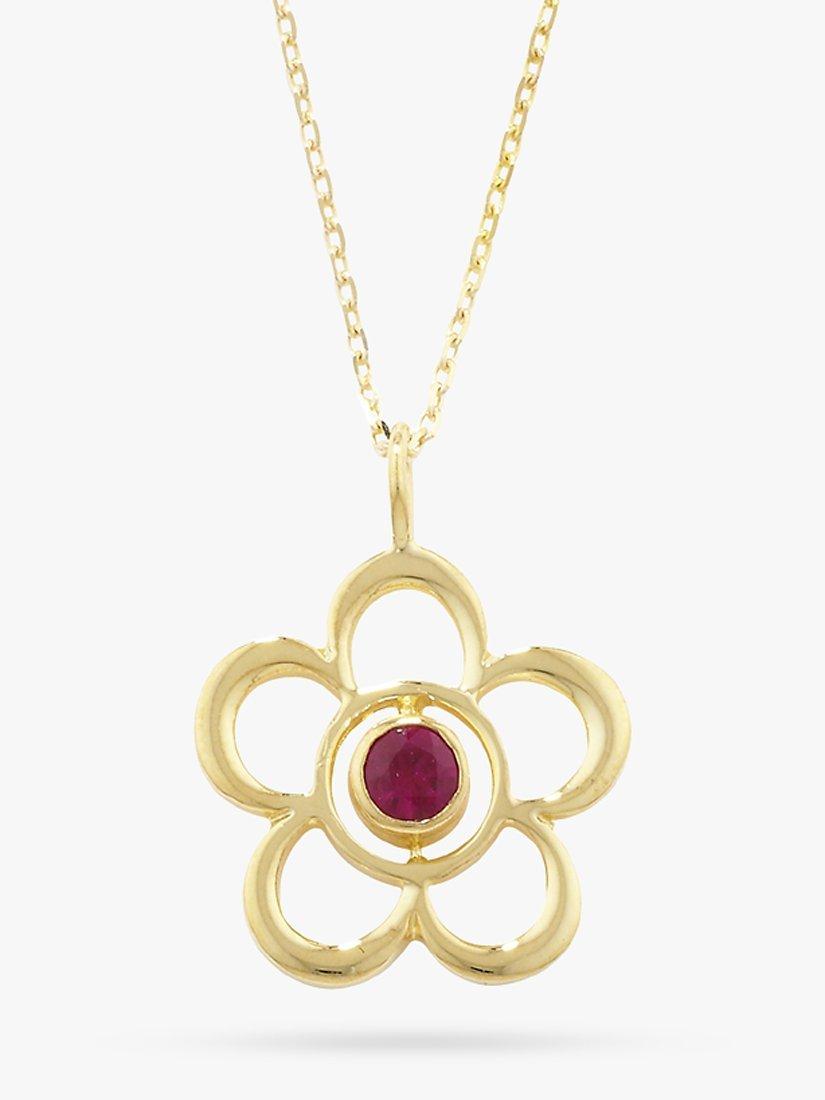 Product image 1 of 3, which shows E.W Adams 9ct Gold Birthstone Blossom Pendant Necklace, Ruby/July