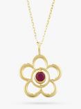 E.W Adams 9ct Gold Birthstone Blossom Pendant Necklace, Ruby/July