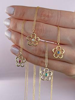 E.W Adams 9ct Gold Birthstone Blossom Pendant Necklace - view 2, Ruby/July