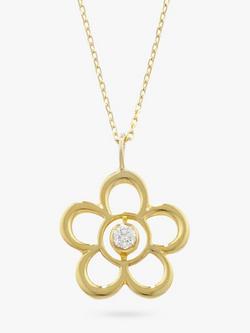 E.W Adams 9ct Gold Birthstone Blossom Pendant Necklace, Diamond/April