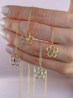 E.W Adams 9ct Gold Birthstone Blossom Pendant Necklace - view 2, Diamond/April