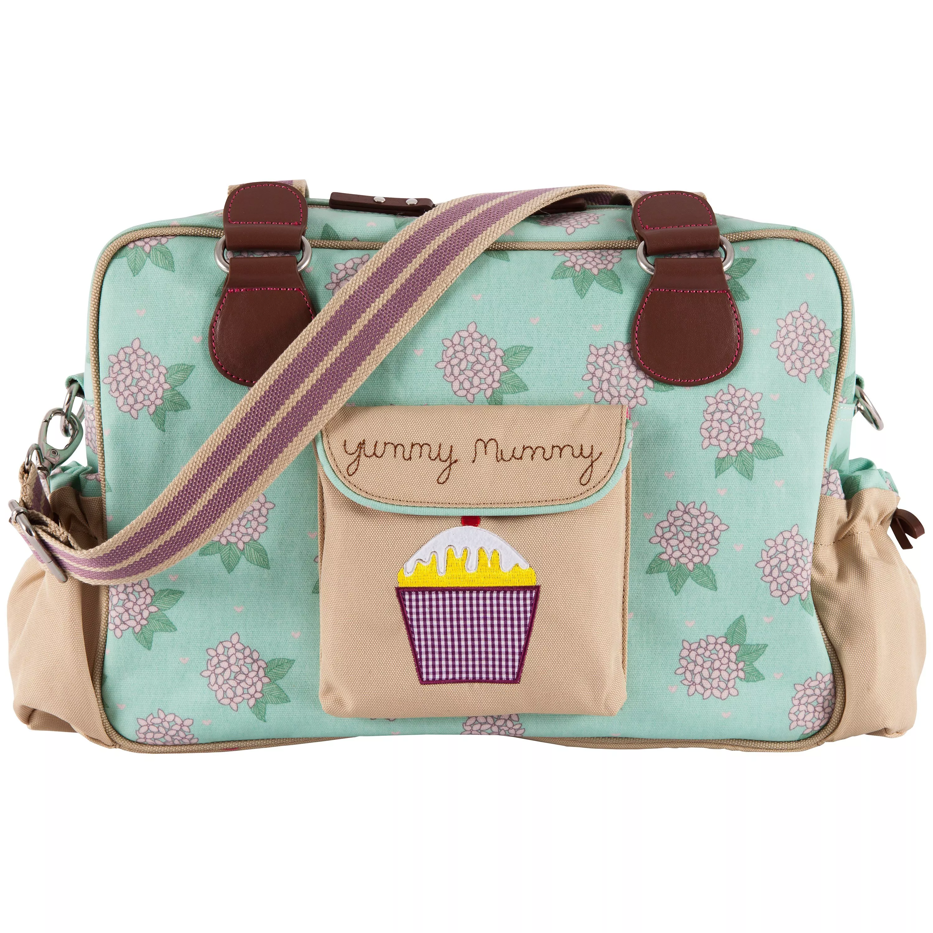 Pink Lining Yummy Mummy Hydrangea Print Changing Bag Green Pink