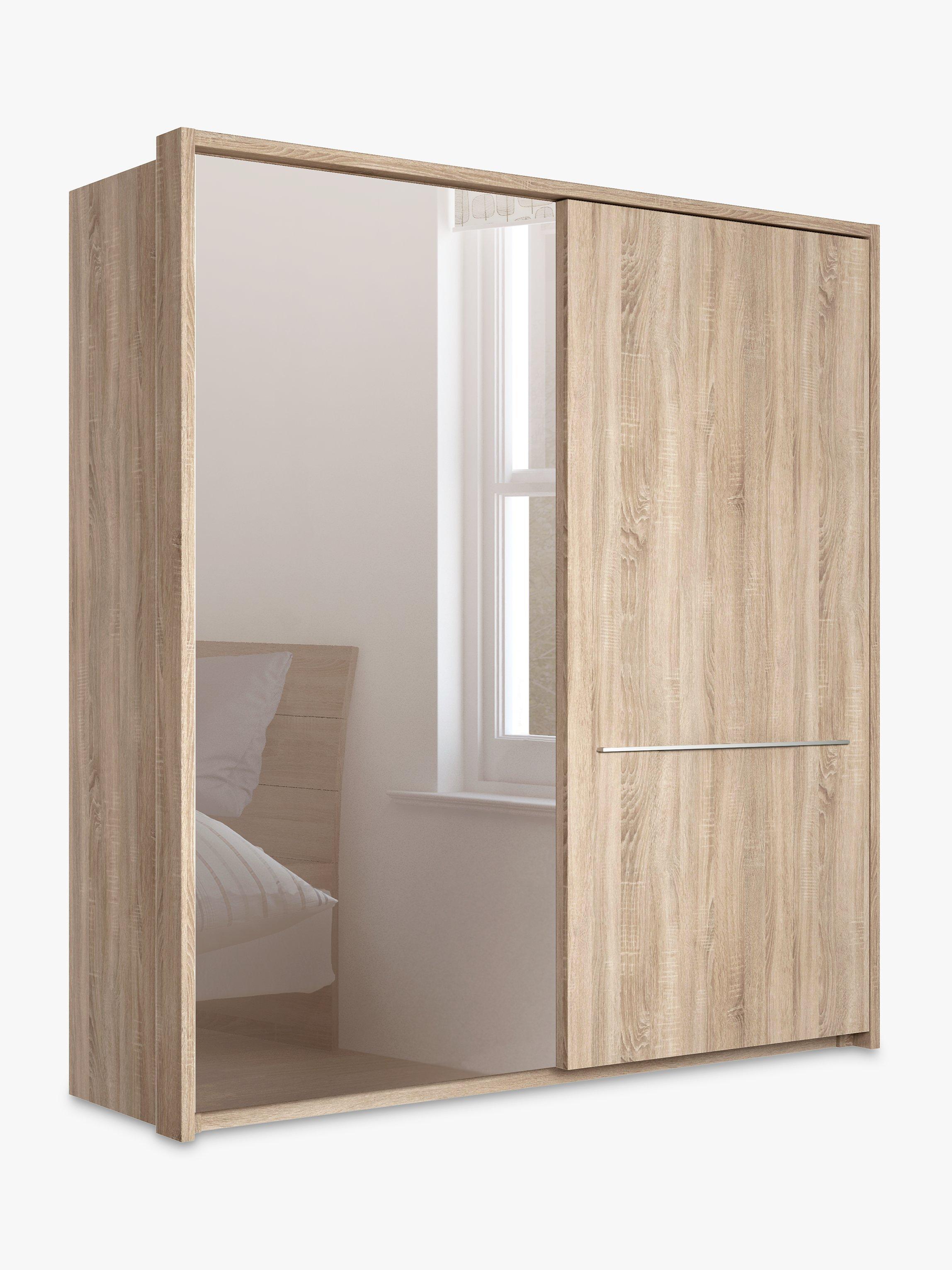 John Lewis & Partners Treviso 200cm Wardrobe with Rustic Oak and Bronzed Mirrored Sliding Doors, Bronzed Mirrored Glass/Light Rustic Oak