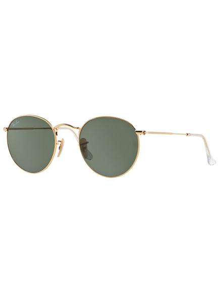 Ray-Ban RB3447 Round Metal Sunglasses, Gold/Green, Gold/Green