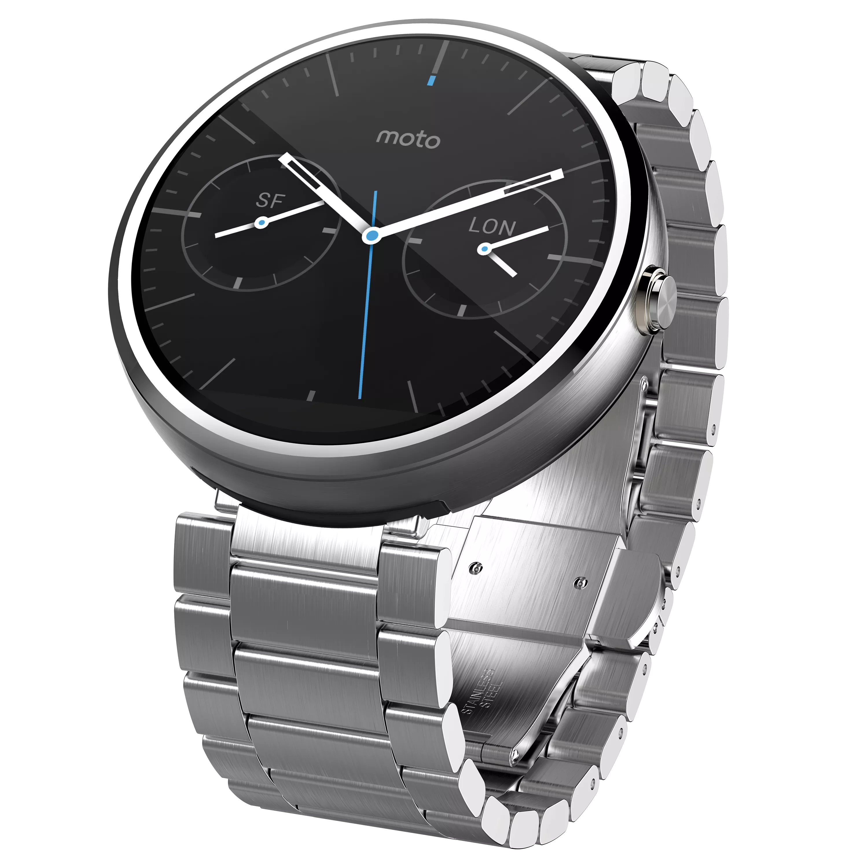 Motorola Moto 360 Metal Smartwatch Android Wear Light Chrome Case and Stainless Steel Band