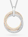 IBB 9ct Gold Cubic Zirconia Double Ring Pendant Necklace, White Gold/Rose Gold