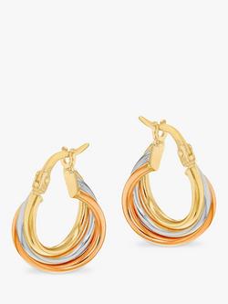 IBB 9ct Gold Three Colour Hoop Earrings, Multi, Multi