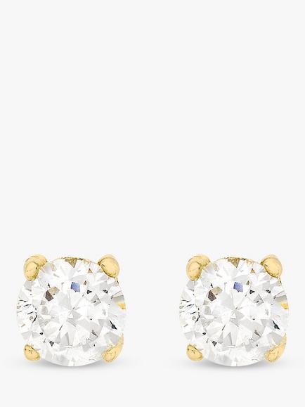 IBB 9ct Yellow Gold Cubic Zirconia Stud Earrings, Clear, Clear