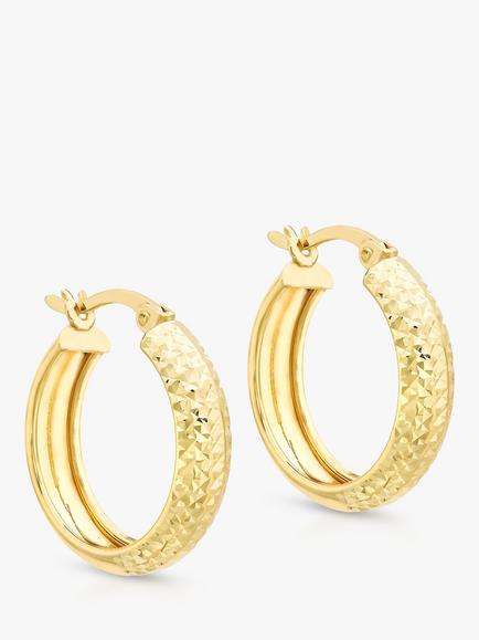 IBB 9ct Yellow Gold Diamond Cut Creole Earrings, Gold, Gold