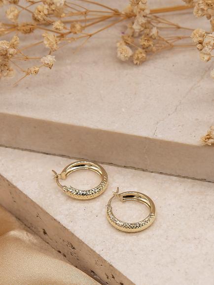 IBB 9ct Yellow Gold Diamond Cut Creole Earrings, Gold - view 2, Gold