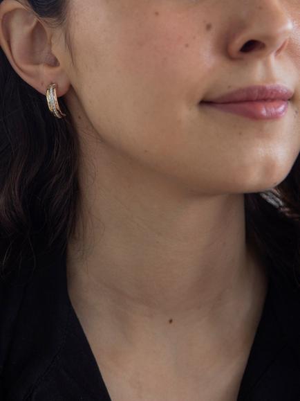 IBB 9ct Gold Three Tone Half Hoop Earrings, Multi - view 2, Multi