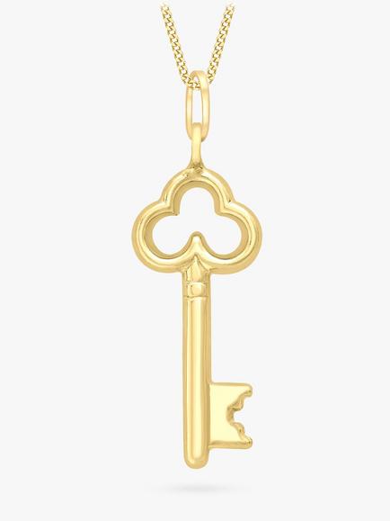 IBB 9ct Gold Key Charm Pendant Necklace, Gold, Gold