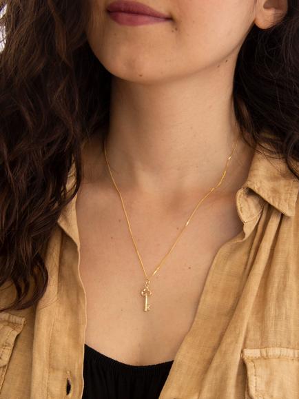 IBB 9ct Gold Key Charm Pendant Necklace, Gold - view 2, Gold