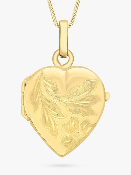 IBB 9ct Gold Flower Heart Locket Pendant Necklace, Gold, Gold