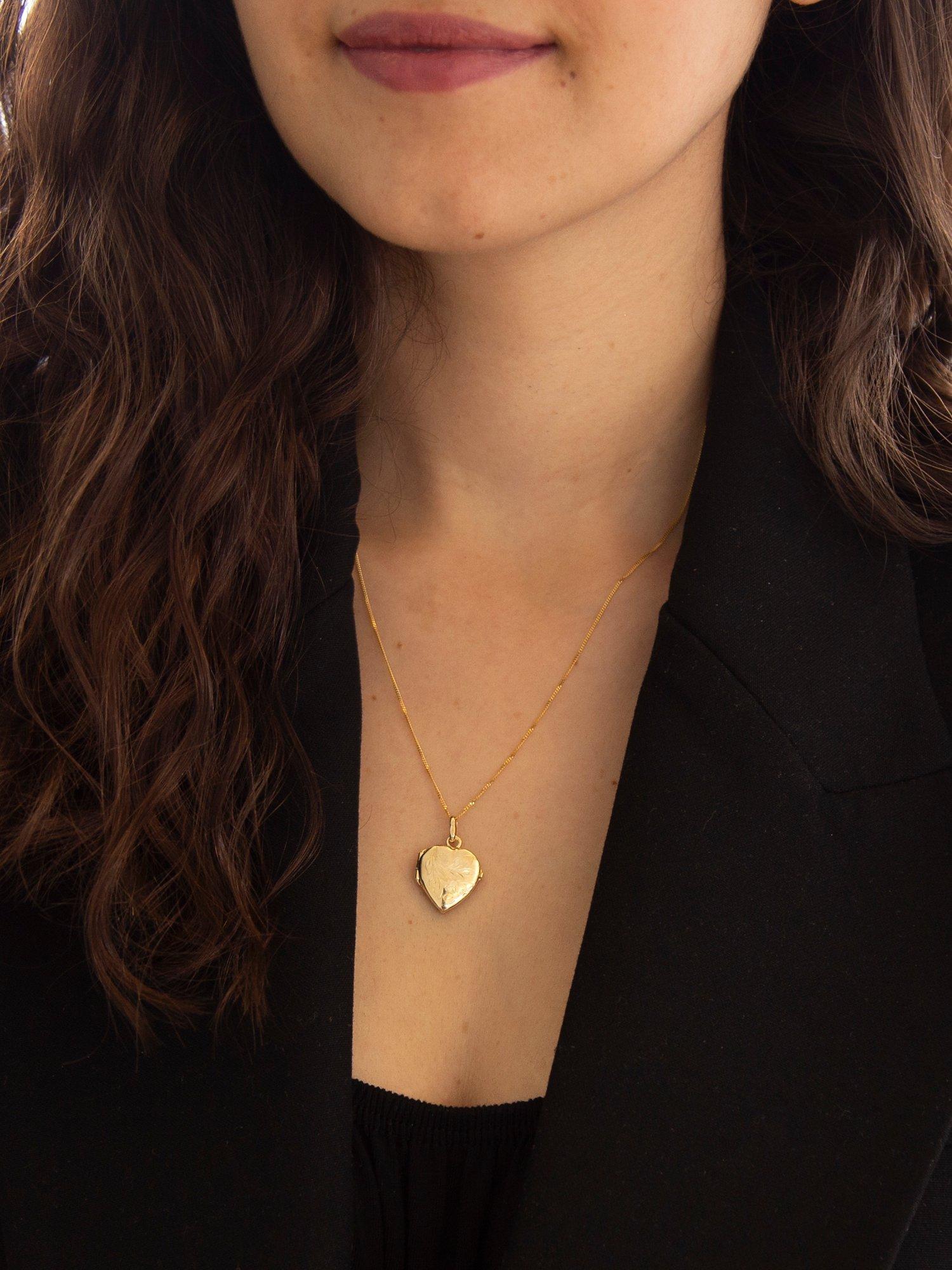 Product image 2 of 4, which shows IBB 9ct Gold Flower Heart Locket Pendant Necklace, Gold