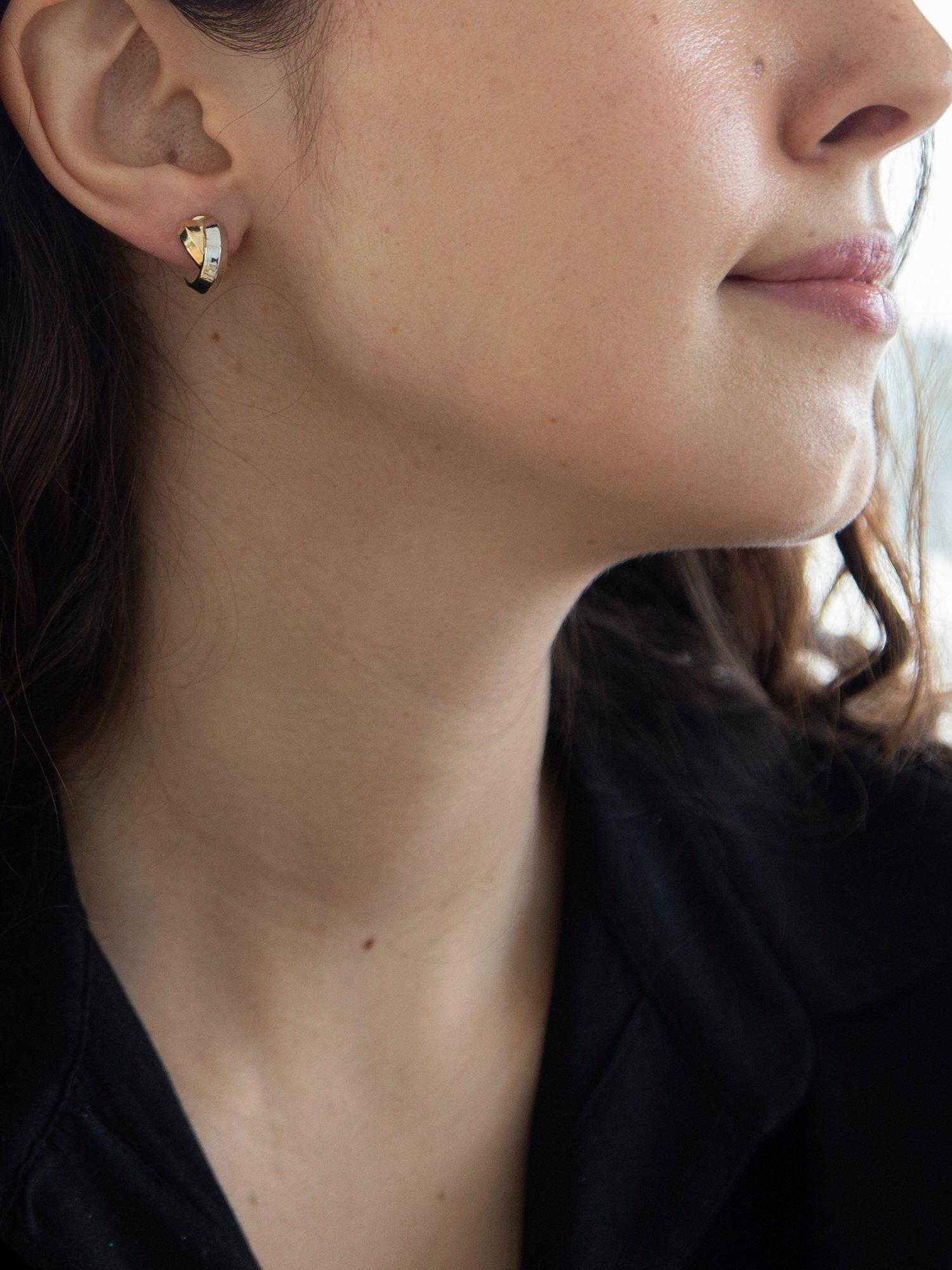 Product image 2 of 4, which shows IBB 9ct Gold Two Colour Crossover Kiss Stud Earrings, Gold/White Gold