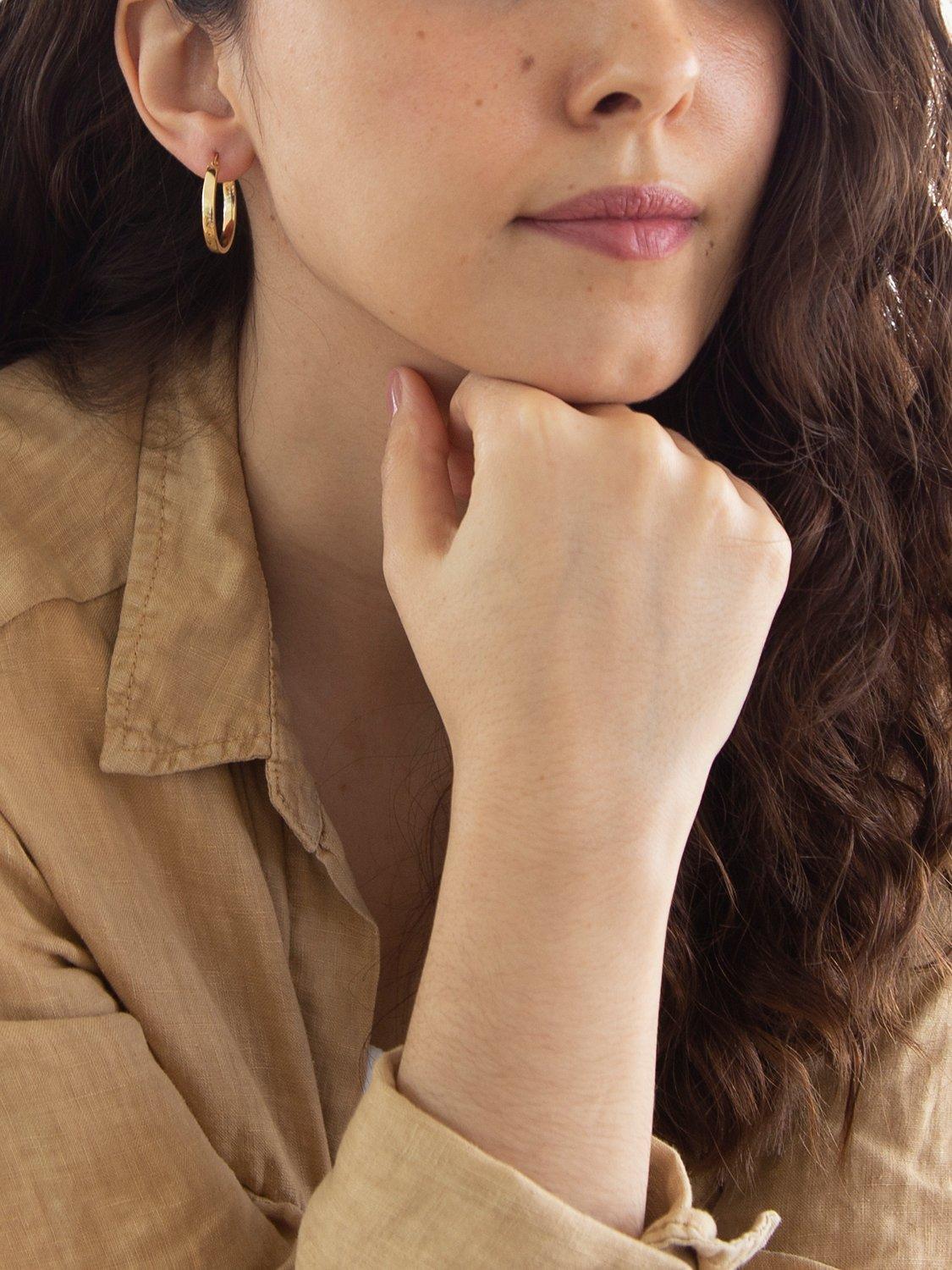 Product image 2 of 4, which shows IBB 9ct Yellow Gold Creole Hoop Earrings, Gold