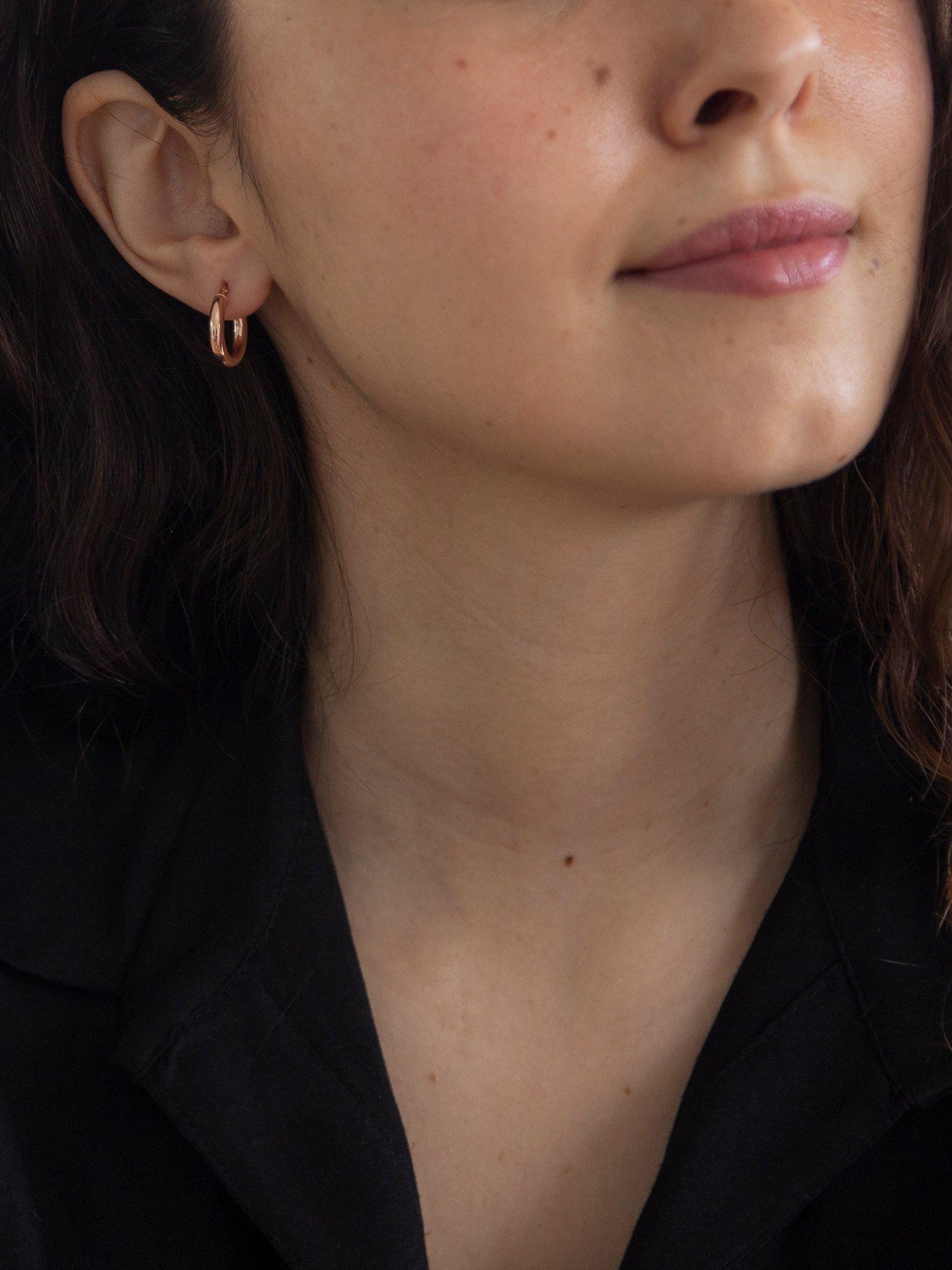 Product image 4 of 4, which shows IBB 9ct Rose Gold Creole Earrings, Rose Gold