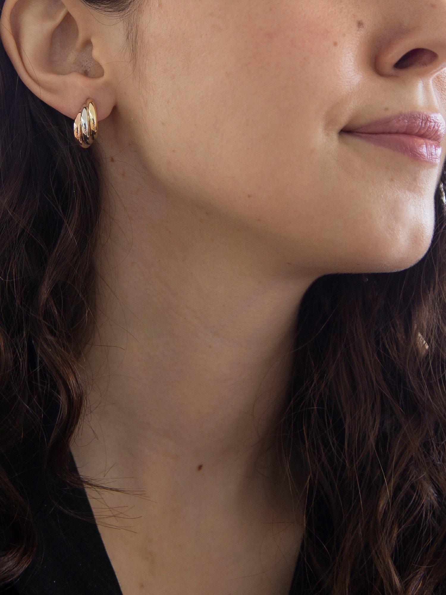 Product image 2 of 4, which shows IBB 9ct Gold Three Colour Russian Stud Earrings, Gold