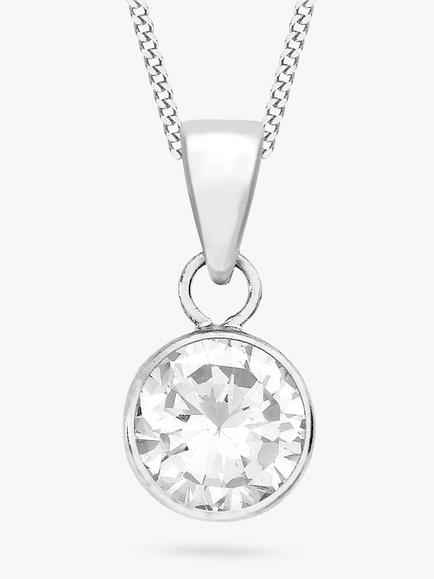 IBB 9ct White Gold Cubic Zirconia Pendant, White, White