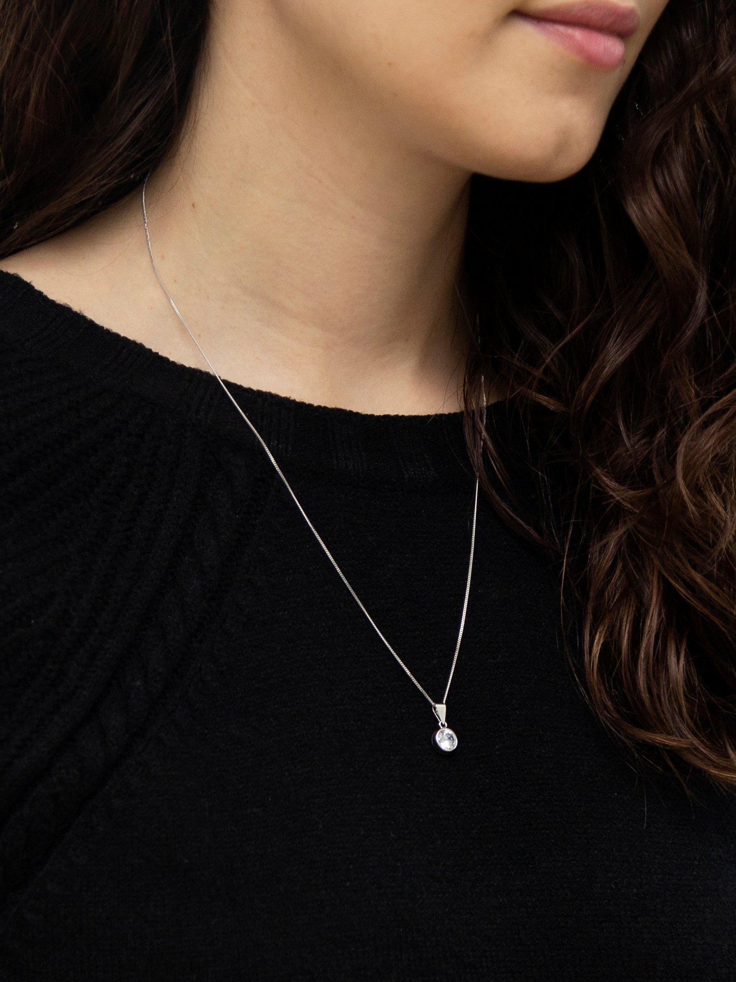 Product image 2 of 4, which shows IBB 9ct White Gold Cubic Zirconia Pendant, White