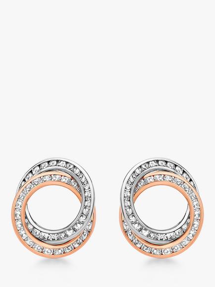 IBB 9ct Two Colour Gold Cubic Zirconia Linked Ring Stud Earrings, White/Rose Gold, White/Rose Gold