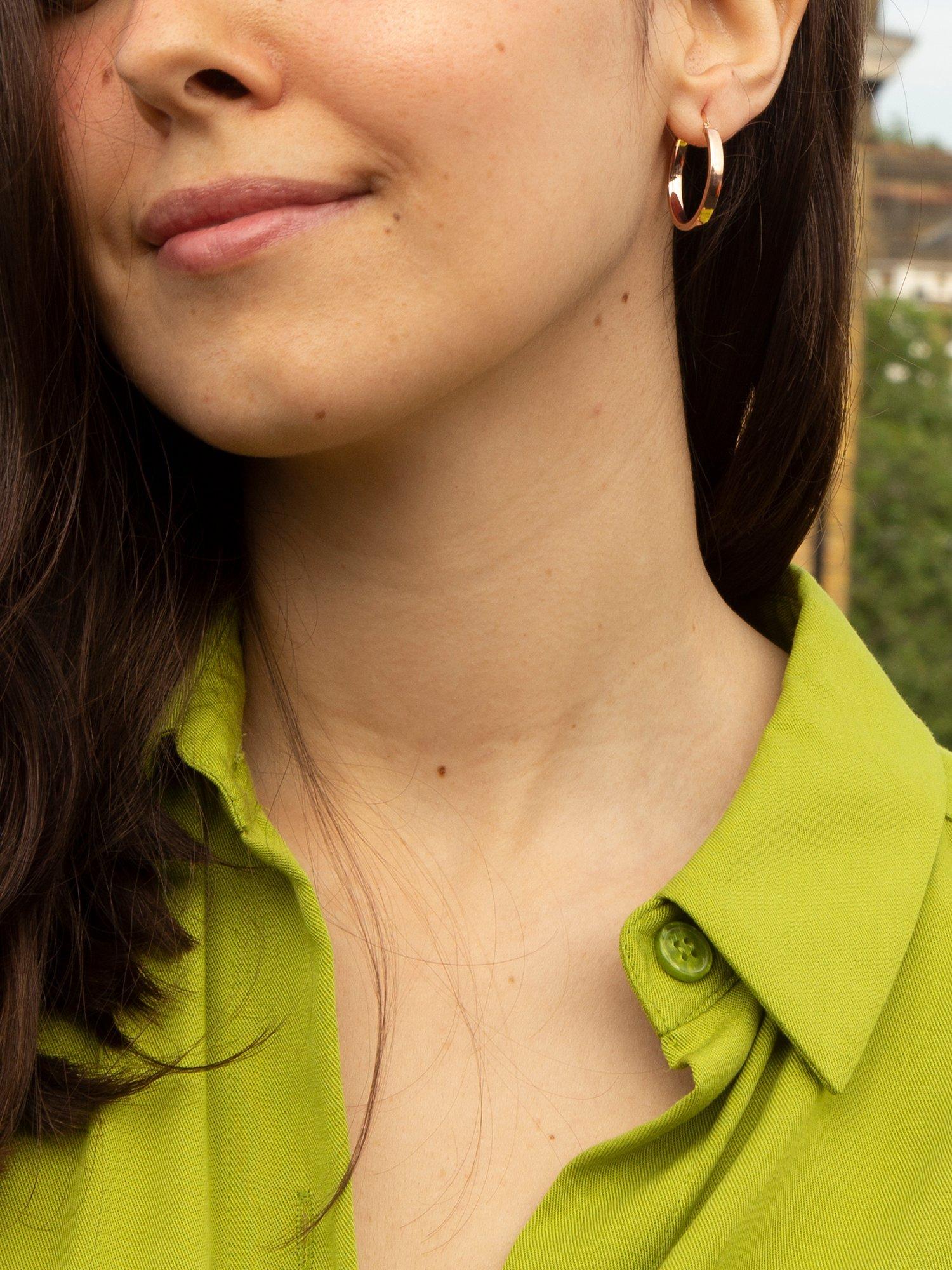 Product image 4 of 4, which shows IBB 9ct Rose Gold Creole Earrings, Rose Gold