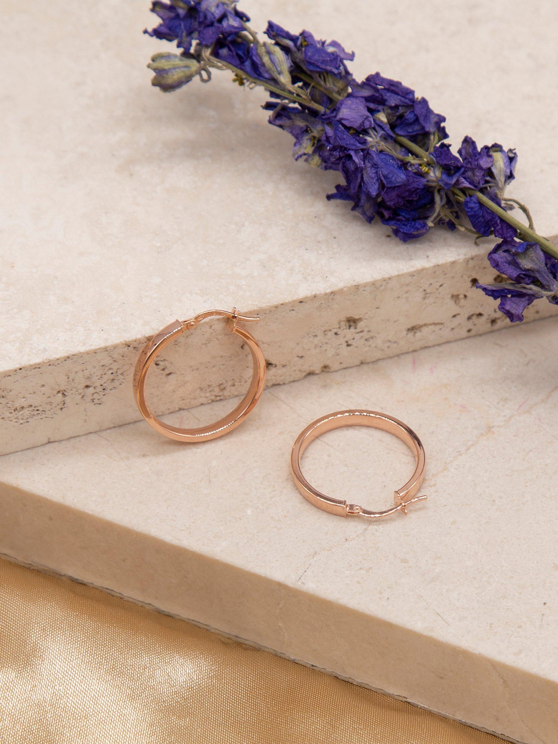 Product image 2 of 4, which shows IBB 9ct Rose Gold Creole Earrings, Rose Gold