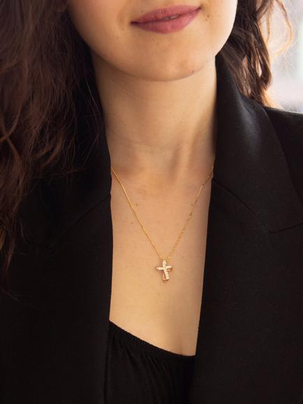 IBB 9ct Yellow Gold Twisted Cubic Zirconia Cross Pendant, Gold - view 2, Gold