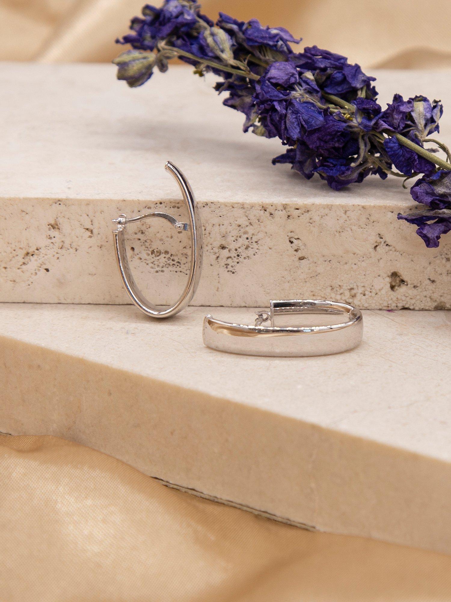 Product image 2 of 4, which shows IBB 9ct White Gold Polished Huggie Hoop Earrings
